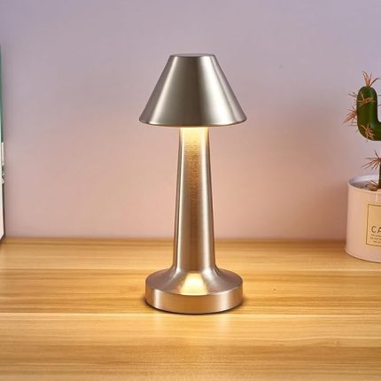 Masaüstü Dokunmatik Lamba Şarjlı 24 Saat Şarj Süresi Yumuşak Işık Otel ve Restoran Kullanımına Uygun Kitap Okuma Işığı Salon Yatak Odası Aydınlatma 23cm x 9cm MNT1 (Silver)