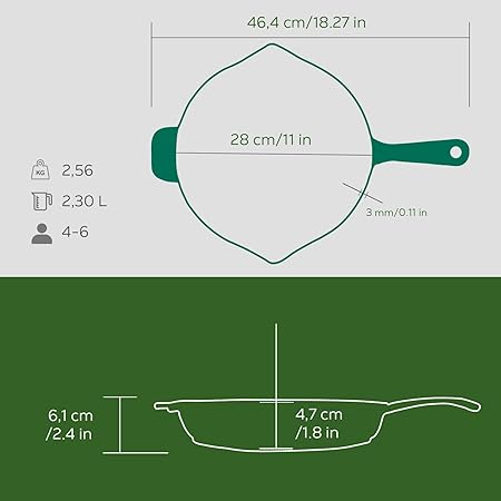 Metal Premium Serisi - Döküm Kızartma Tavası, Yuvarlak, 28 cm, Majolik Yeşil - Görsel 5