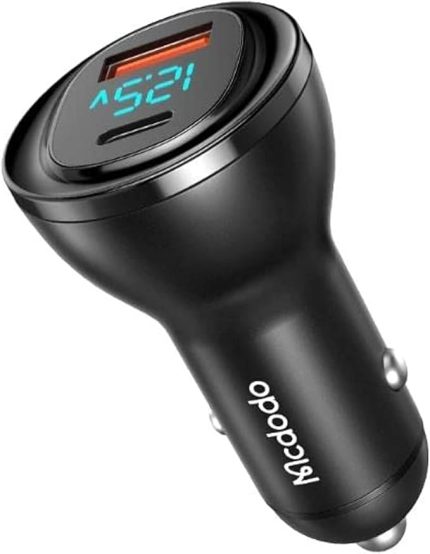 CC-5670 95W 1xType-C ve 1xUSB Girişli Dijital Göstergeli Araç Çakmak Şarjı, Siyah