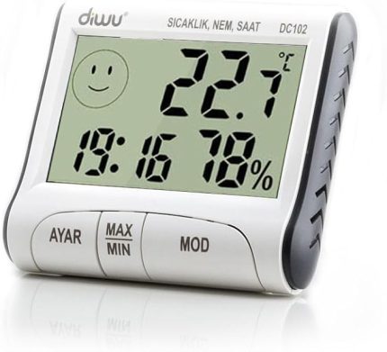 DC102 İç Mekan Termometre Nem Ölçer Saat