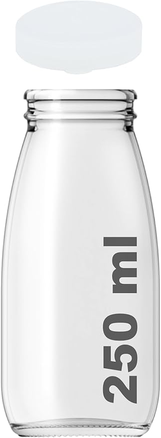 250 ml Şeffaf Süt, Ayran, Limonata, Meşrubat Şişesi 250 Cc Plastik Kapaklı Boş Cam Şişe 6 Adet