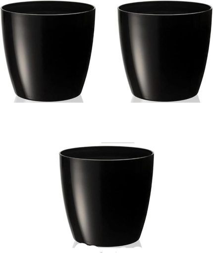 İç Mekan Saksı, 1,9lt, 3 Adet, Parlak Siyah