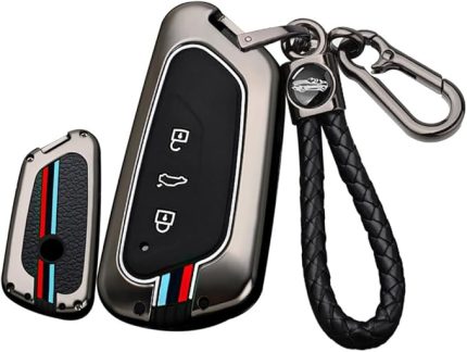 Araba anahtarı kılıfı, VW Golf 8 ID.3 ID.4 ID.6 Seat Leon MK 4 Tarraco Ateca için uygundur, Skoda Octavia 2020-2023 için anahtar kılıfı, metal anahtar kutusu, kapak, anahtarlık, 3 tuşlu, D,