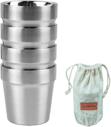 Paslanmaz Çelik Bardaklar Taşınabilir Yüksek Sıcaklık Dayanımı Kamp Piknik Bardak Seya İstiflenebilir Bardak Seti Gümüş