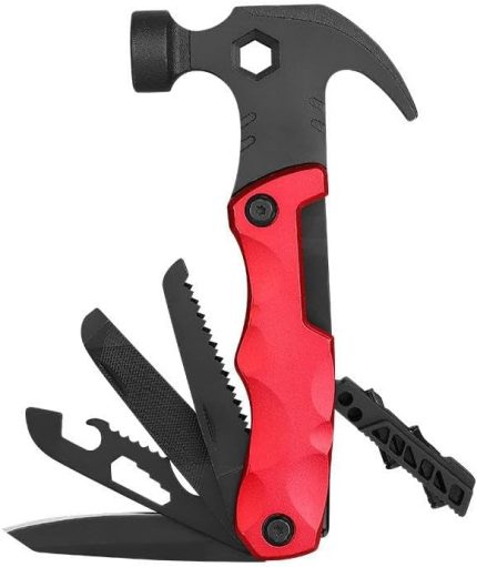 Çok Fonksiyonlu Çekiç Çakı Çantalı Kamp Outdoor Testere Tornavida Seti Kırmızı
