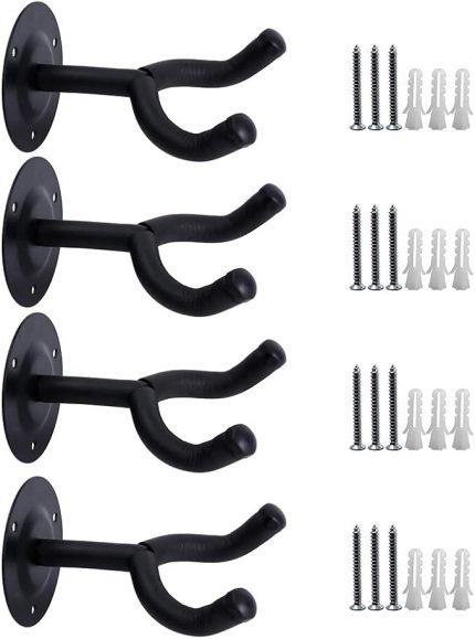 Gitar duvar askısı, 4'lü paket, duvar braketleri için, birinci sınıf gitar kancaları, müzik mağazaları/yatak odaları/barlarda mükemmel şekilde sergilenir