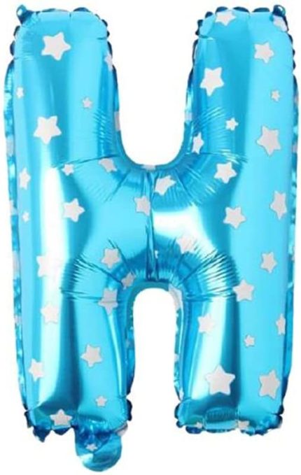 VİTRİNİ H Harfi 16 İnç Mavi Yıldızlı Renk Folyo Balon 36 CM (Mavi)