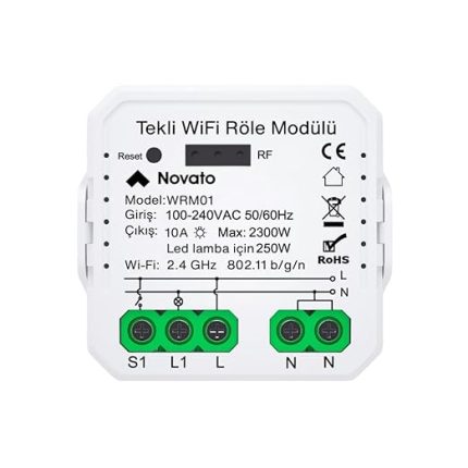Tuya Uyumlu Tekli Wifi Akıllı Anahtar (10A - 220V Röle) - Tek Çıkışlı, Anahtar Girişli, Google Asistan, Alexa Destekli Switch