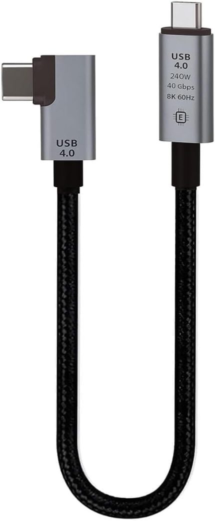 40Gbps 240W 4.0 Thunderbolt L Shape Type-C to Type-C Şarj, Data ve 8K 60Hz Data Transfer Kablosu Tip C 30 cm - PD240W