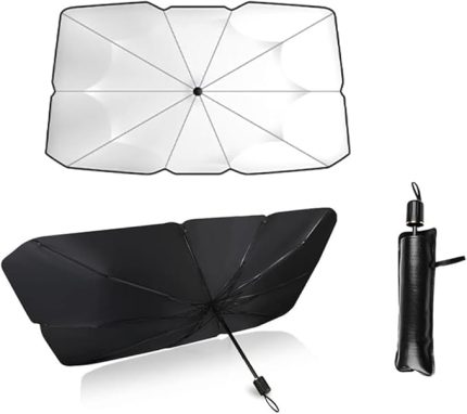 Araba Güneşliği İç Ön Cam, Katlanır Araba Güneşlik Şemsiyesi, UV Işınlarının% 99,9'unu Engeller, Arabalar, SUV'lar, Kamyonlar için (125x65cm)