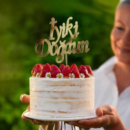 için iyiki Doğdun yazısı Doğum Günü Yaş Günü Yıl Dönümü Pasta Dekorasyonu, Kişiselleştirilmiş Pasta Süsü (Gold Renk)