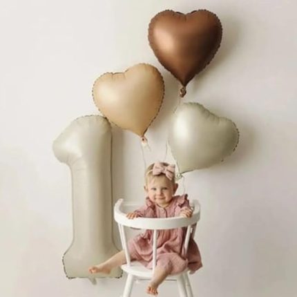 Sürprizi Retro Krom 1 Yaş Kalp Folyo Balon Set