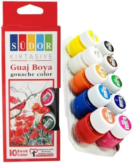 Boya 10 Renk x 20 Ml Su Bazlı Tüp 1 Paket Südor Guaj Boya Seti Şişe İçerisinde 10 lu