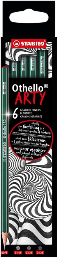 Othello ARTY - Kurşun Kalem - Sertlik Derecesi Yumuşak, Her Biri 2 x 4B, 3B,2B - 6'lı Paket