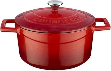 Metal Döküm Yuvarlak Tencere, 22 Cm, Kırmızı