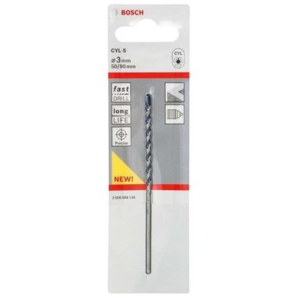 Professional Accessories Matkap ve Kırıcı Delici Uçları, Taş ve Beton, Gri, Durchmesser-3 mm/Gesamtlänge-90 mm, 1 Adet