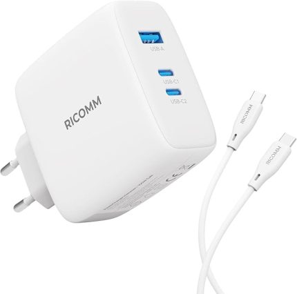 100W GaN 3 Portlu USB-C + USB-A Şarj Aleti QC5.0 PD iPhone, iPad, Samsung, Xiaomi, Notebook, Macbook Air Uyumlu Type-C Hızlı Şarj Cihazı + 100W Type-C to Type-C Şarj Kablosu 2 Metre