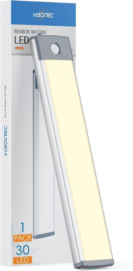 Dolap Altı Işık 30 LED Hareket Sensörü Dolap Aydınlatması Pille Çalışır, Manyetik Dolap Altı Işıkları Şarj Edilebilir 180lm Dolap, Gardırop, Merdiven için Otomatik Işıklar (Sıcak, 1 Paket)