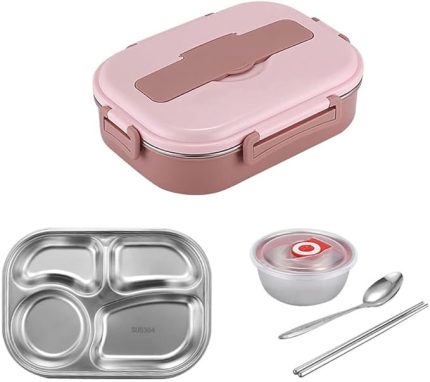 Bento yemek kabı 4 Bölmeli Taşınabilir Sızdırmaz Bento Kutusu şkinler Öğrenciler için Erkek Kadın Eşyaları ile çorba si Pembe