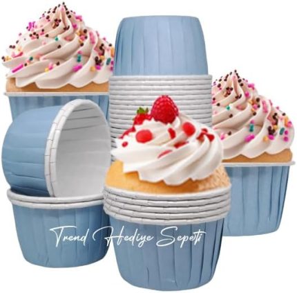 Pastel Mavi Muffin Kek Kalıbı, Kek Kapsülü Cupcake Kalıbı, Airfryer Uyumlu