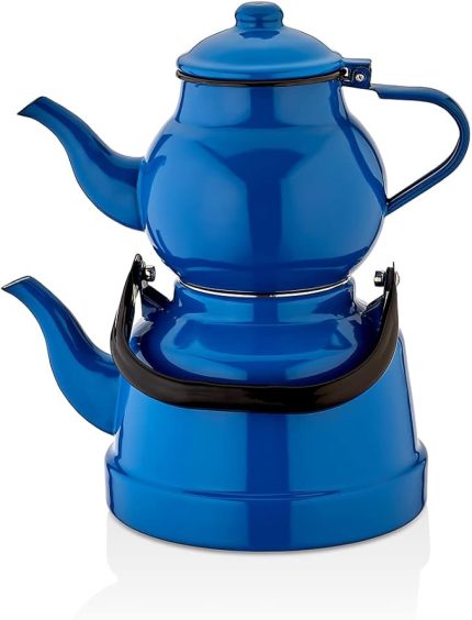 Nostaljik Orta Boy Çaydanlık Takımı - MAVİ (MAVİ)