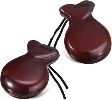 1 Çift İspanyol Castanyets Flamenko Kastanyetleri Yaklaşık 8,8x6,5x3 cm Geleneksel Ahşap El Perküsyon Kastanyetleri (Kahverengi)