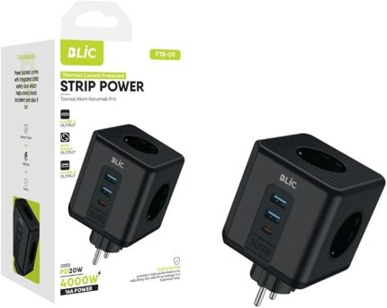 Akım Korumalı Priz, Kablosuz 3'Lü Priz Soketi, 3x Priz Girişi, 3x Usb Girişi, Ergonomik Priz Çoğaltıcı, Kablosuz Kompakt Tasarım