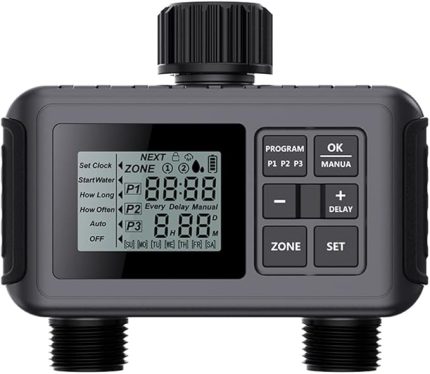 Yağmurlama Zamanlayıcısı 2 Çıkışlı Otomatik Sulama Sistemi Büyük LCD Ekranlı Sulama Zamanlayıcısı/Yağmur Gecikmesi/Tıkanmayı Önleyici Filtre/Çocuk Kilidi Koruması IP55 Bahçe Çim Havuzu için Su