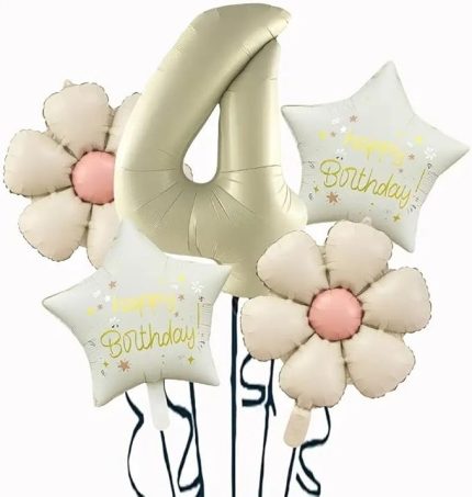 Papatya 4 Yaş Happy Birthday Yıldız Rakam Folyo Balon Set