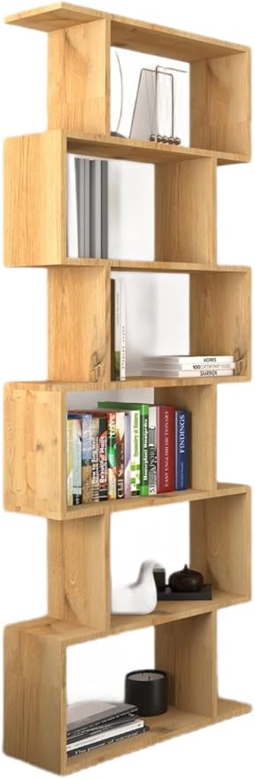 6 Raflı Kitaplık, Dekoratif Raf Zigzag Kitaplık, Labirent Dekor, Rivoli