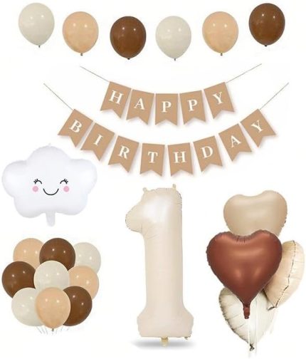 Yaş Retro Kalp Doğum Günü Seti; Krem Rakam Folyo, Banner, Kalp Folyo ve Lateks Balon