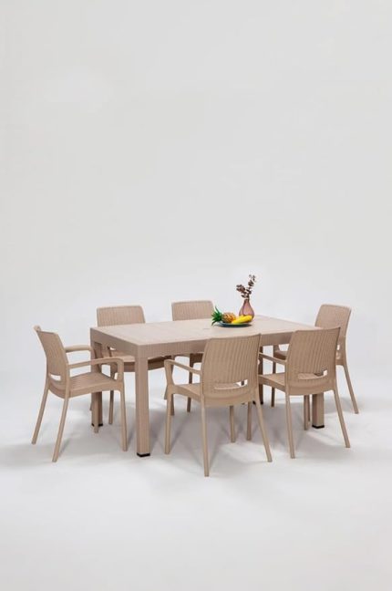 Rattan Lüx Dikdörtgen Cappucino Masa Takımı Bahçe&Balkon