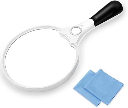 Işıklı büyüteç, 2 x 4 x 10 x, ışıklı okuma büyüteci, 3 LED'li büyüteç, yüksek netlik ve hafif, yaşlılar, kuyumcular, el işleri, kitaplar için el büyüteci