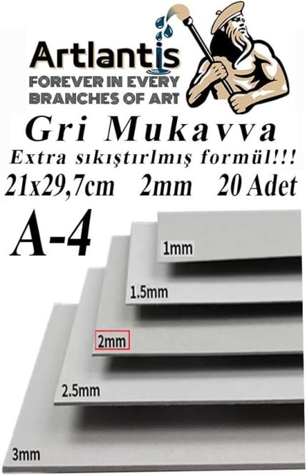 Mukavva Gri 2 mm 20 Adet 1 Paket 21x29,7 cm A-4 Mukavva 2,0 mm Kalınlığında A-4 Mukavva