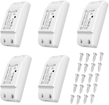 5 Adet WiFi ve BT Akıllı Anahtar 10A 2200 W Çift modlu Açma/Kapama Cihazı Ses Tuya APP Uzaktan Kumanda Zamanlama Anahtarı Elektrikli Ev Aletleri için Akıllı Ev Ses Kontrolü Evrensel Akıllı Ev