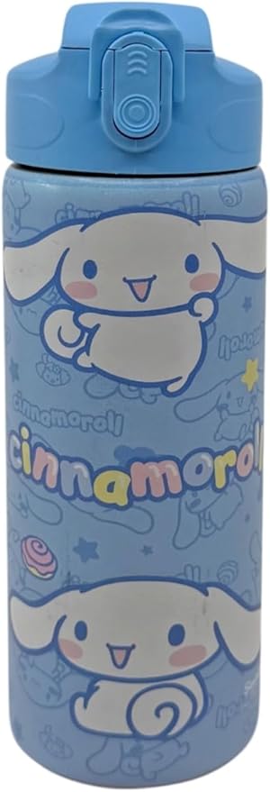 600ml Cinnamoroll Temalı Lisanslı Pipetli Kilitlenebilir Kapak Paslanmaz Çelik Termos Matara