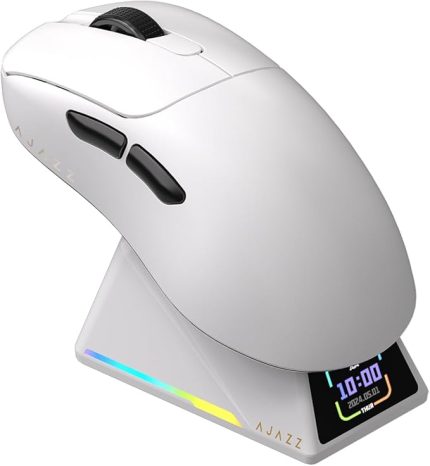 AJAZZ AJ-179 Apex 42000 DPI Manyetik Şarj İstasyonu-TFT Ekranlı Mouse-PAW 3950 Sensör-8K Dongle AJ179 (Beyaz)