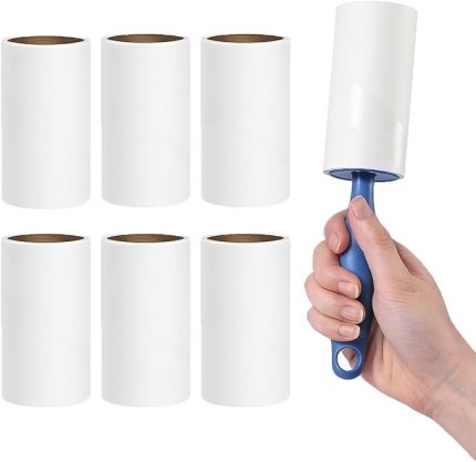 Tüy Toplayıcı Set – 1 Sap + 6 Rulo – Toplam 360 Yaprak – Kedi Köpek Tüyü ve Toz Temizleyici – Giysi, Mobilya ve Araç Koltuğu İçin – Ekonomik Paket