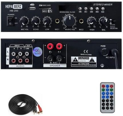 Merz HB-200 Stereo Mixer Amfi 4-8 Ohm 2 Çıkışlı 2x100W Anfi Bluetooth Usb