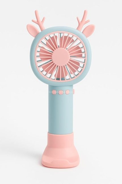 Geyik Boynuzlu Mini El Fanı, 20 cm Taşınabilir Şarjlı Masaüstü Fan, Tek Kademeli Hız, Kompakt Fan Tasarımı, 7 cm Çaplı Vantilatör, USB Şarjlı, Çocuklar İçin Uygun