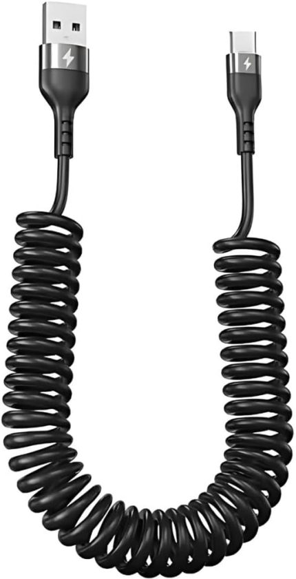 5A 66W Spiral USB to Type C Şarj ve Data Kablosu,1-1,5 Metre Kısayıp Uzayabilen Elastik Kablo