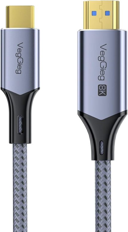 to HDMI Kablo 8K 60Hz 4K 240Hz HDR 3D 48Gbps Örgülü USB-C to HDMI Kablo 2 Metre