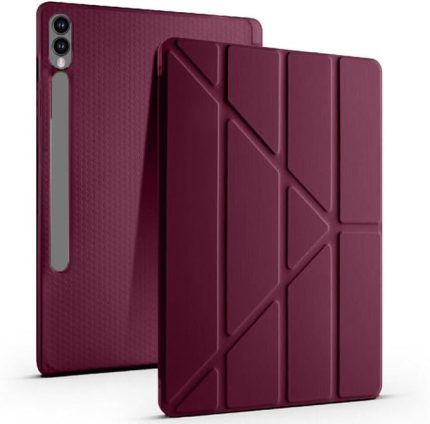 Galaxy Tab S9 Fe Plus X610 12.4 İnç İle Uyumlu Üçgen Katlanilir Kalemlikli Standlı Akıllı Kılıf Mürdüm