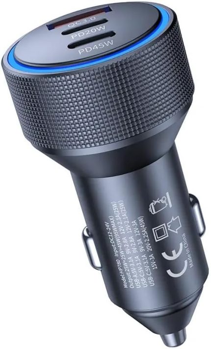 Hp-780 105 Watt Araç Içi Şarj Cihazı 3.1A Pd 45 Watt Fast Hızlı Şarj Aleti Metal Çakmaklık Şarj Type C 3-Port Işıklı