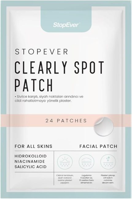 Clearly Spot Patch, Sivilce Karşıtı Şeffaf Plaster | Şeffaf, Ultra İnce, Hidrokolloid + Niacinamide + Salicylic Asit İçerikli Akne Karşıtı Yüz Bandı | 24 Adet