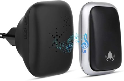 Pilsiz kablosuz zil, kablosuz kapı zili, takma, kablosuz ev zili seti, su geçirmez, kablosuz ev zili, 500 metre menzil, 38 zil sesi, 4 ses seviyesi ve LED flaş, siyah