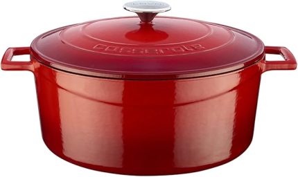 Metal Döküm Yuvarlak Tencere, 28 Cm, Kırmızı