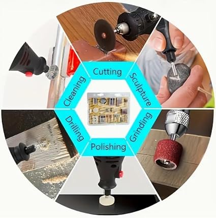 112 Parça Taşlama Fırçalama Polisaj Gravür Zımpara Cilalama Seti Takımı Matkap Ucu Ahşap Metal Çelik Mermer - Görsel 3