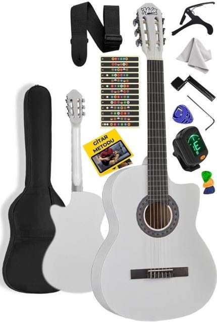 CG-395WH Beyaz Renk Kesik Klasik Gitar 4/4 Yetişkin Boy Sap Ayarlı Full Set