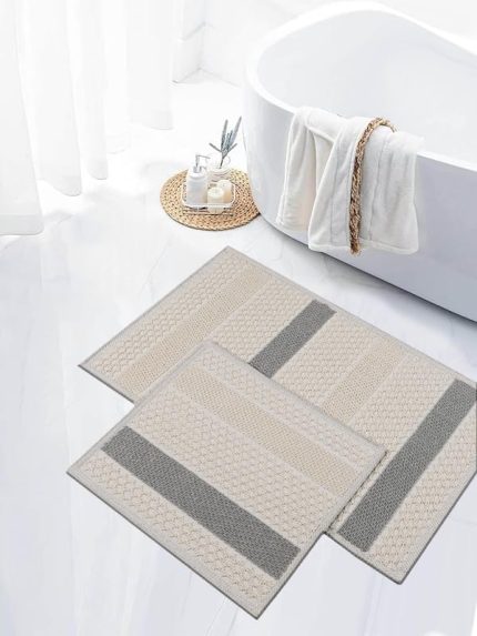 Evilla Naturel Pamuklu Kilim Yıkanabilir Banyo Paspası Seti 2'li Klozet Takımı 60x100-50x60cm 7021 Bej